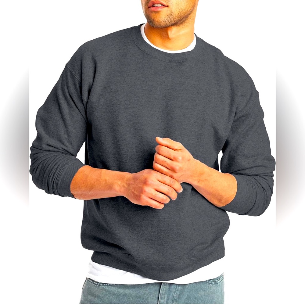 🆕 1 Remaining!  Hanes Men's Large Ecosmart Fleece Crew Sweatshirt in Gray